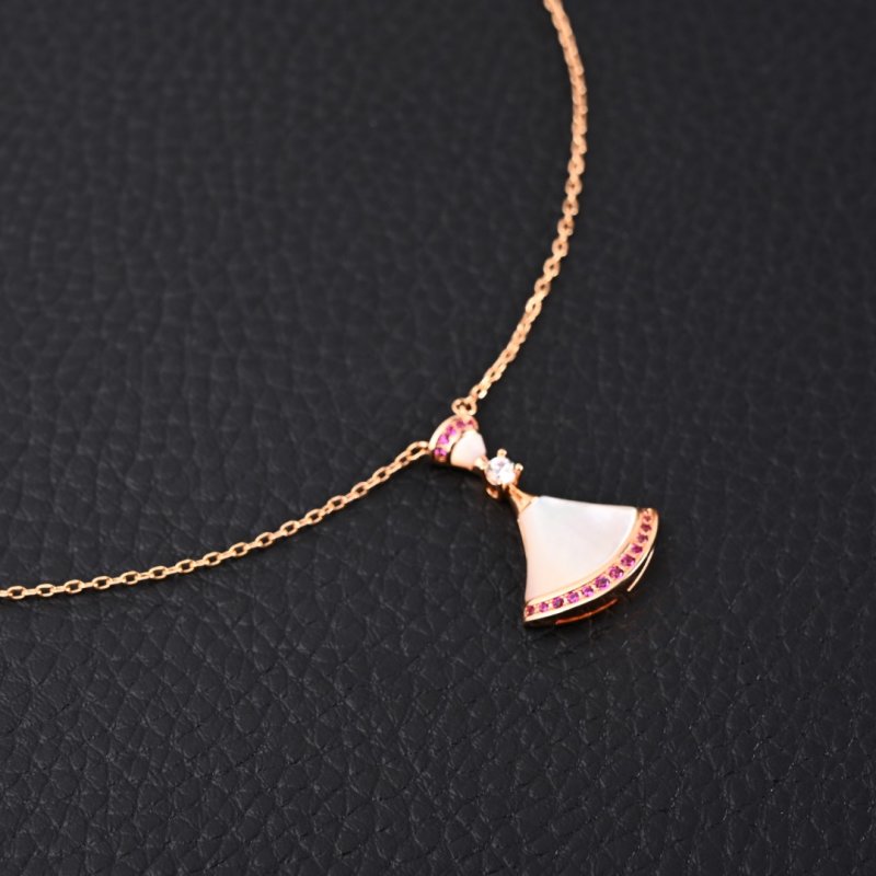 Bvlgari Fan-Shaped Rose Gold Crystal Pendant Necklace view