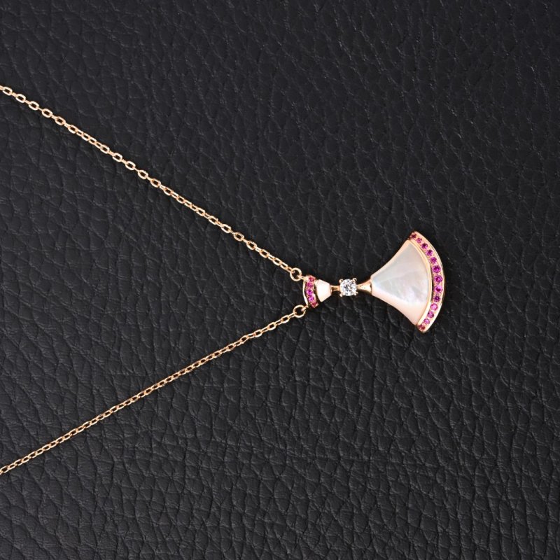 Bvlgari Fan-Shaped Rose Gold Crystal Pendant Necklace view