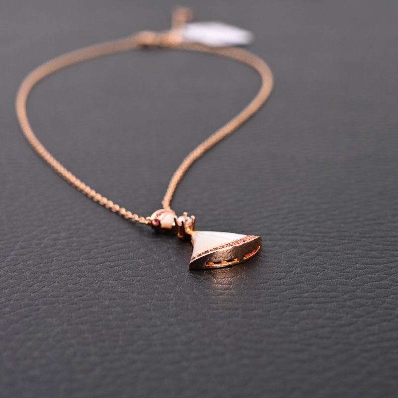 Bvlgari Fan-Shaped Rose Gold Crystal Pendant Necklace view