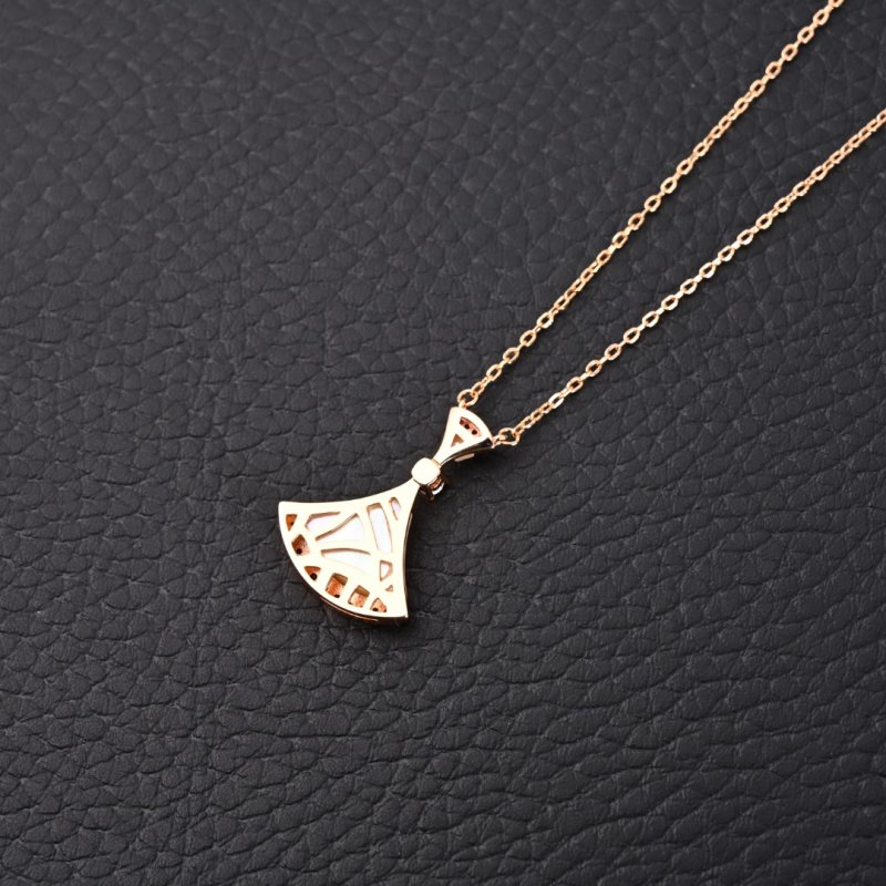 Bvlgari Fan-Shaped Rose Gold Crystal Pendant Necklace view