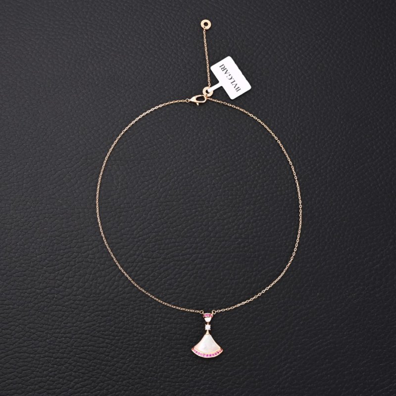 Bvlgari Fan-Shaped Rose Gold Crystal Pendant Necklace view