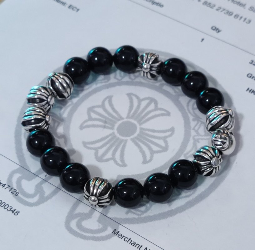 Chrome Hearts Black Onyx Beaded Bracelet with Silver Cross Charms view