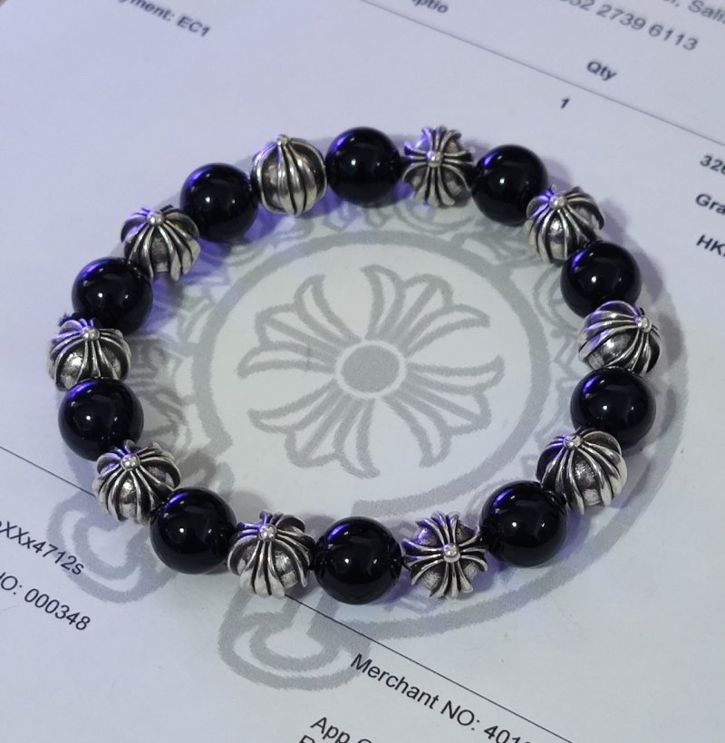 Chrome Hearts Black Onyx Beaded Bracelet with Silver Cross Charms view