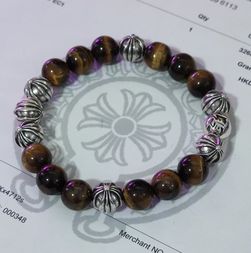 Chrome Hearts Black Onyx Beaded Bracelet with Silver Cross Charms view