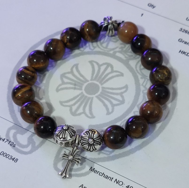 Chrome Hearts Black Onyx Beaded Bracelet with Silver Cross Charms view