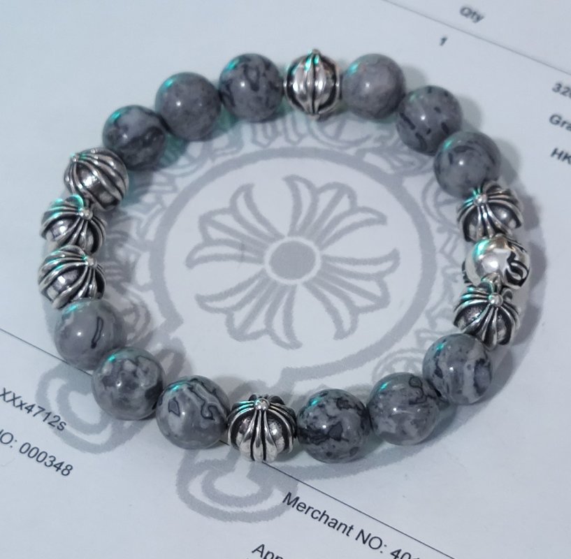Chrome Hearts Black Onyx Beaded Bracelet with Silver Cross Charms view