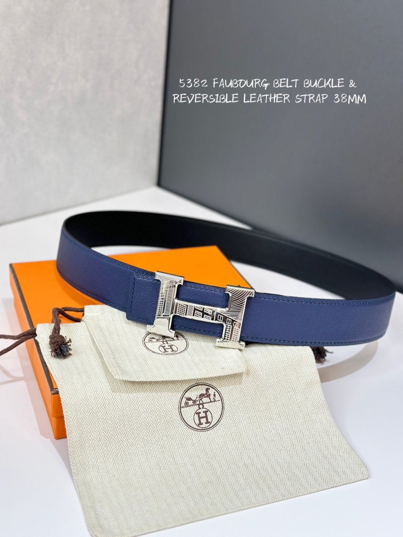 Hermès Faubourg Reversible Leather Belt Buckle Navy 38mm