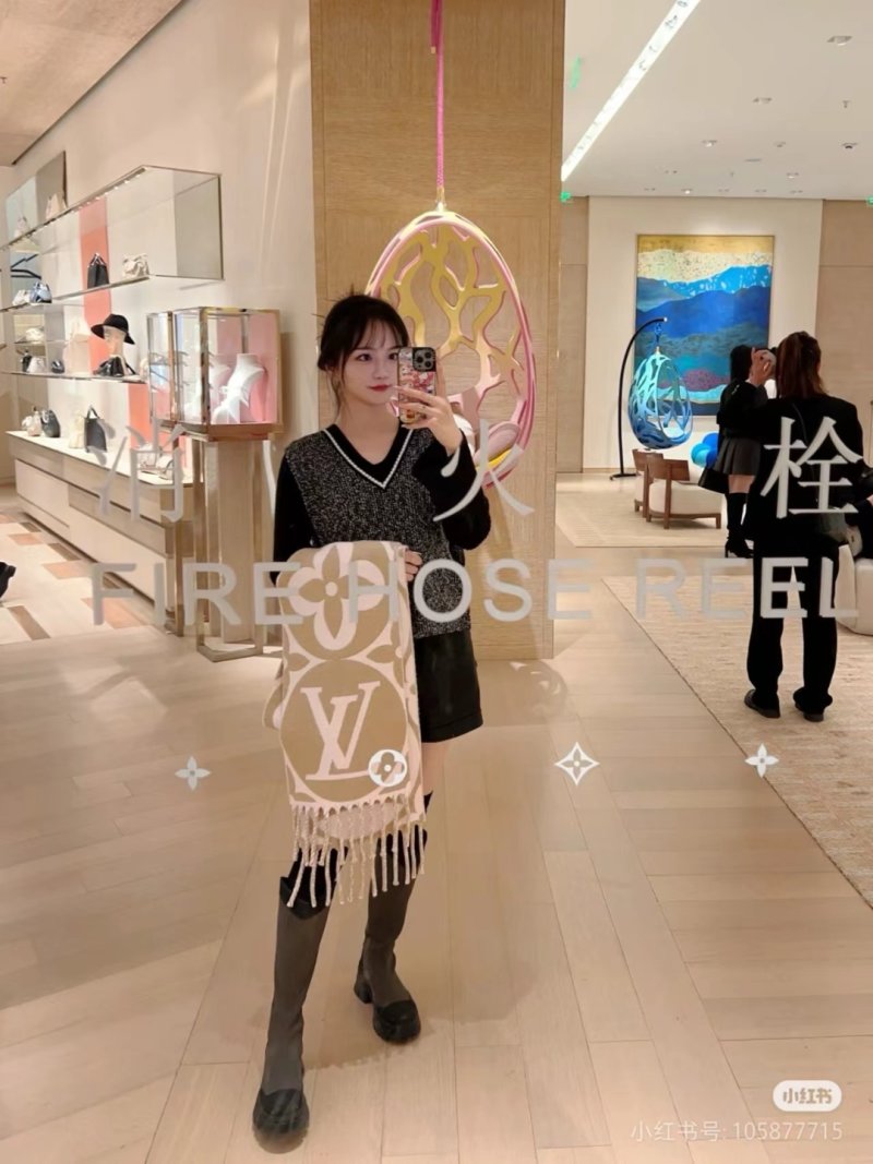 Louis Vuitton LV Monogram Double-Sided Wool Cashmere Scarf Cream Tan view