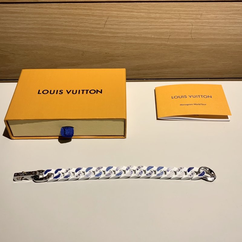Louis Vuitton Monogram Clouds Chain Bracelet Silver Blue