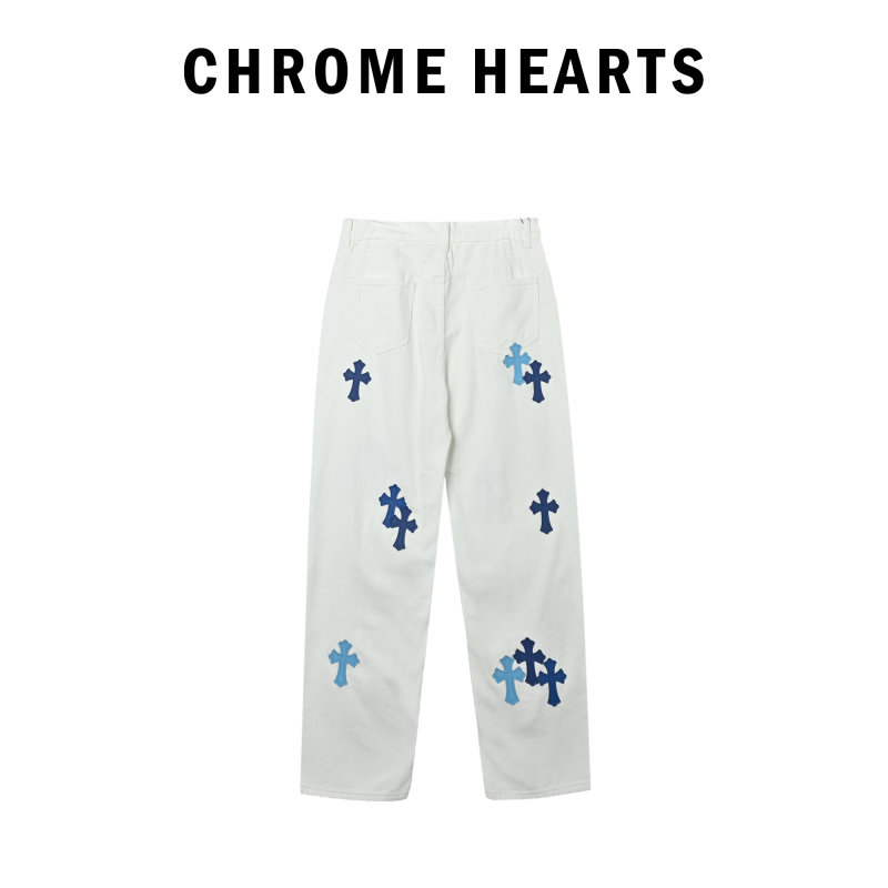Chrome Hearts Cross Embroidered White Denim Jeans view