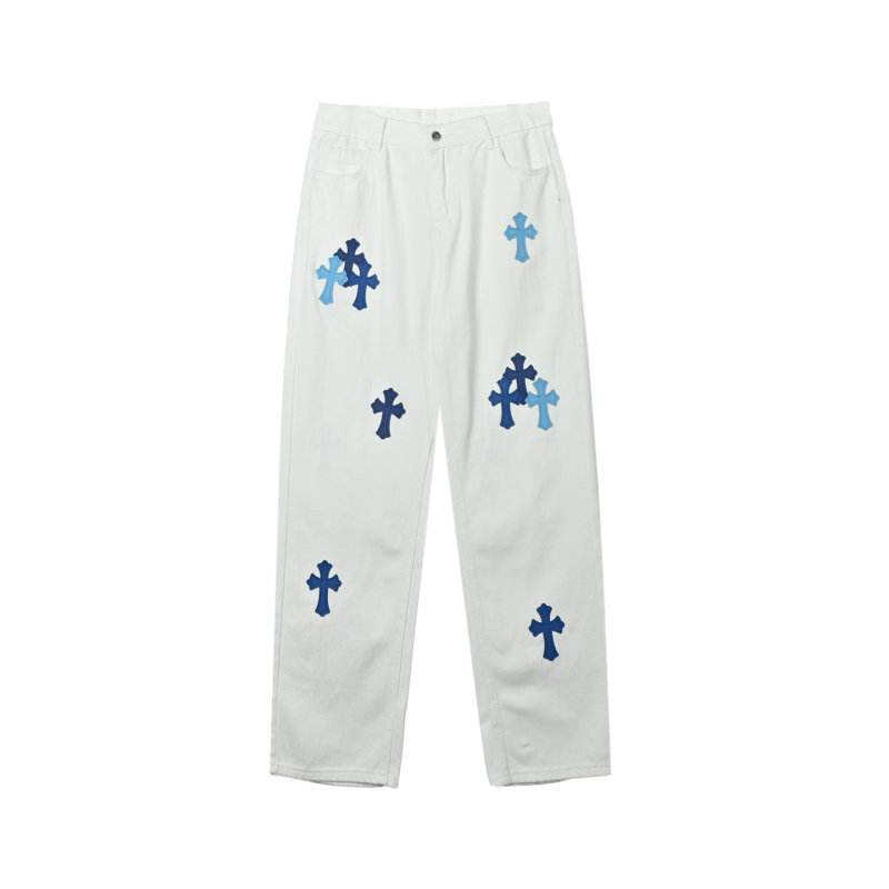 Chrome Hearts Cross Embroidered White Denim Jeans view