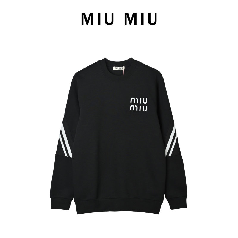 Miu Miu Black Logo Hoodie with Stripe Sleeves view