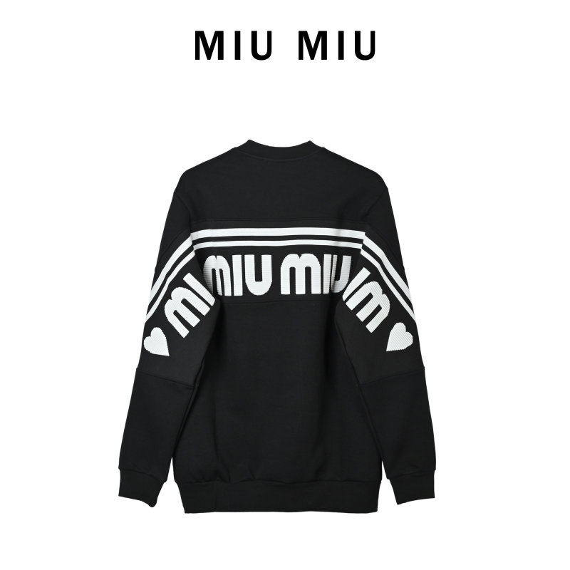 Miu Miu Black Logo Hoodie with Stripe Sleeves view