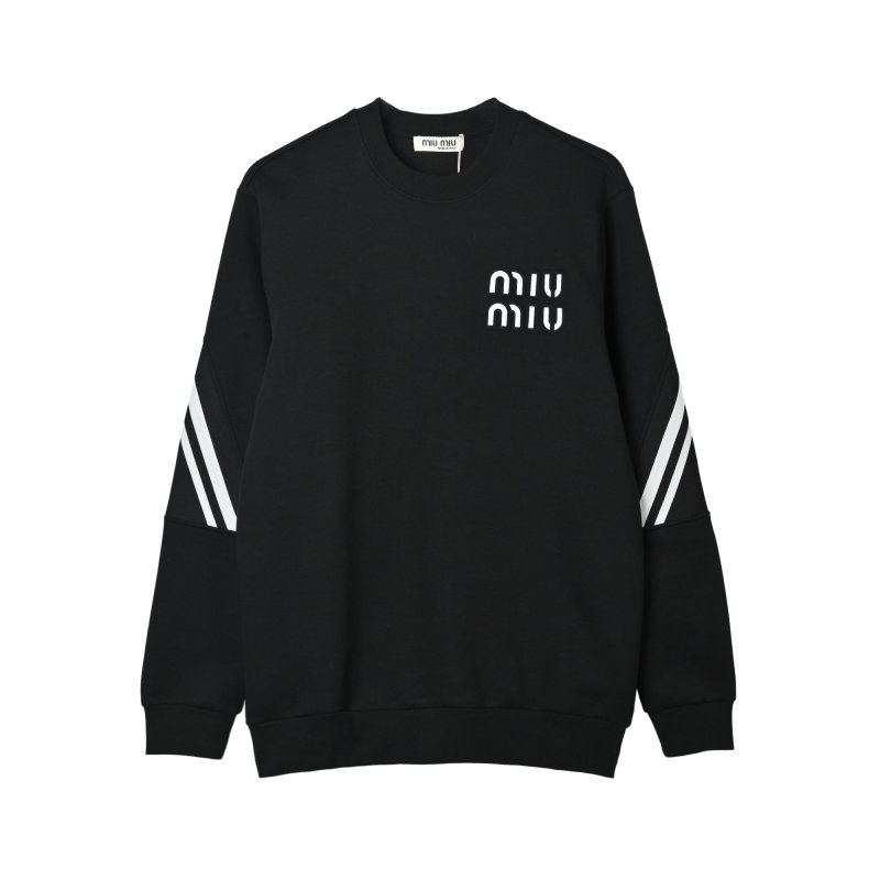 Miu Miu Black Logo Hoodie with Stripe Sleeves view