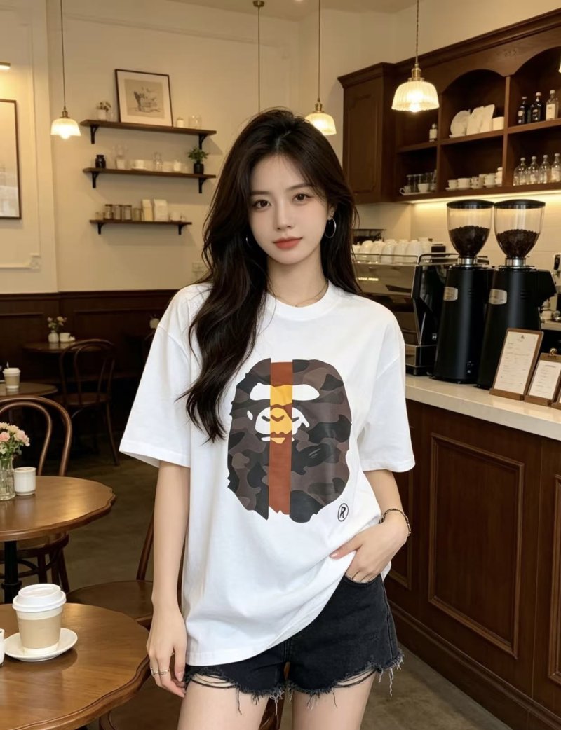 White Graphic Short Sleeve T-Shirt with Camo Ape Design
