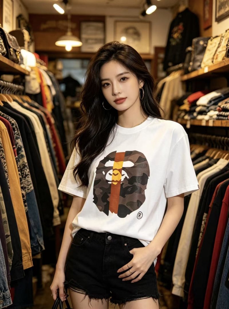 White Graphic Short Sleeve T-Shirt with Camo Ape Design view