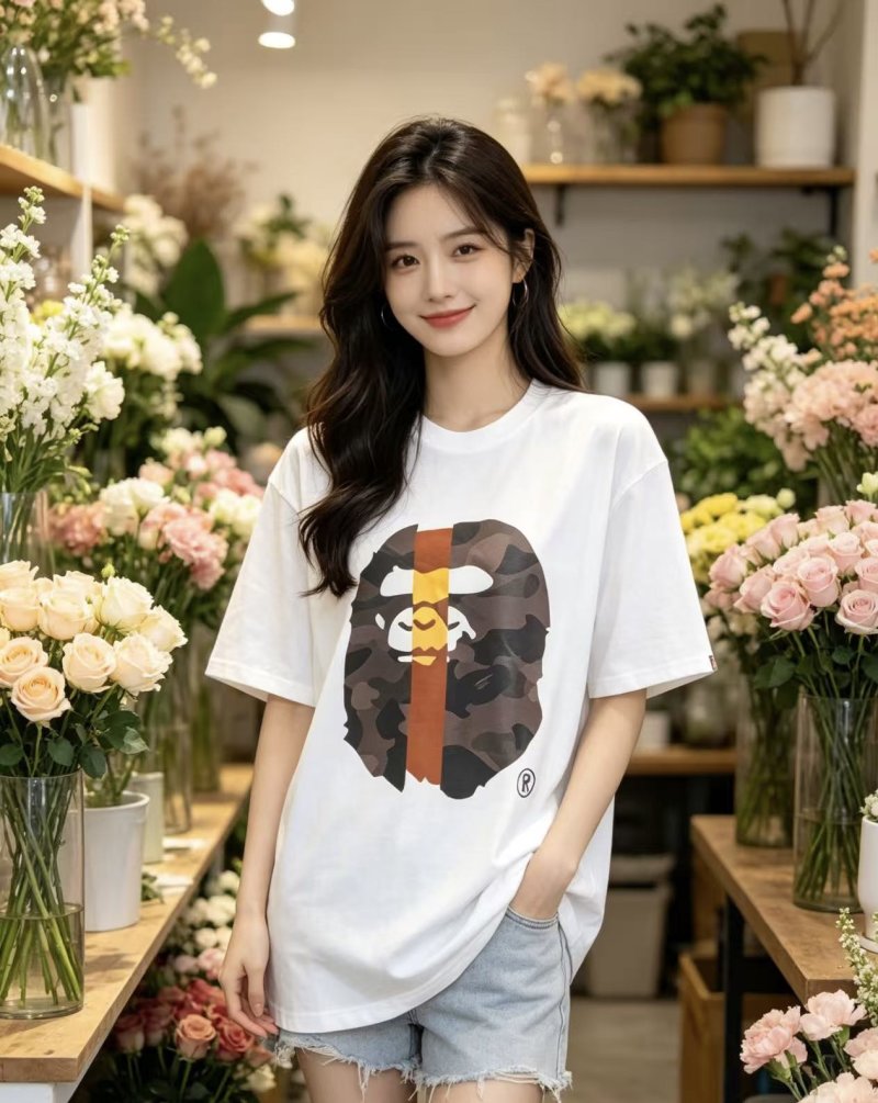 White Graphic Short Sleeve T-Shirt with Camo Ape Design view