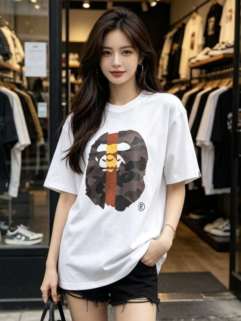White Graphic Short Sleeve T-Shirt with Camo Ape Design view