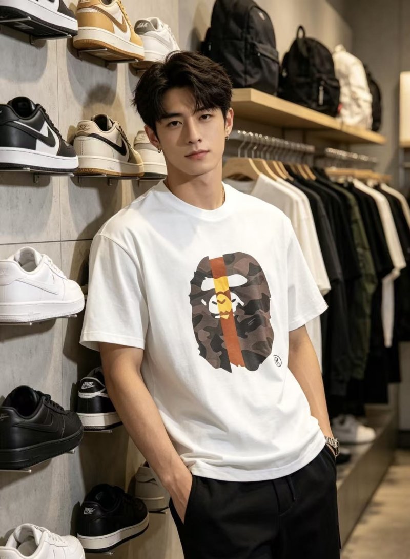 White Graphic Short Sleeve T-Shirt with Camo Ape Design view
