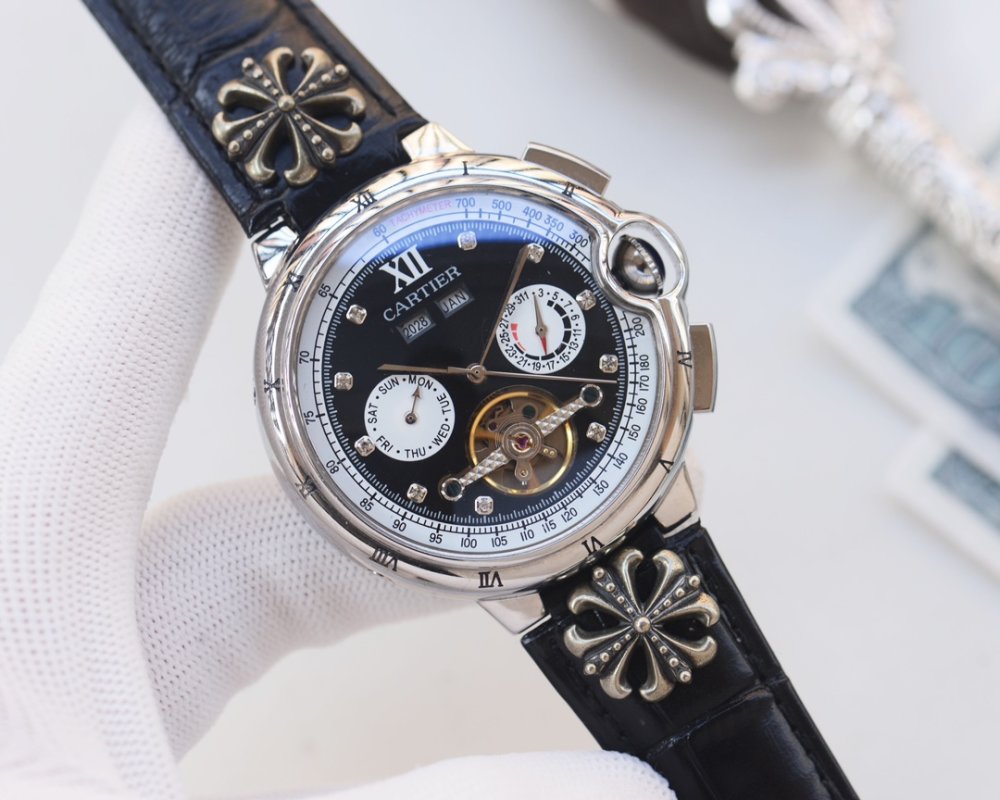 Cartier Calibre Chronograph Black Dial Steel Watch 44mm