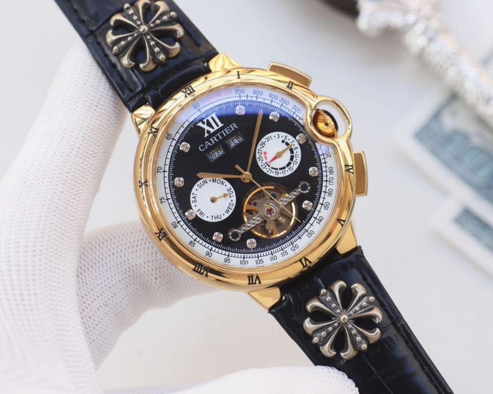 Cartier Calibre Chronograph Black Dial Steel Watch 44mm view