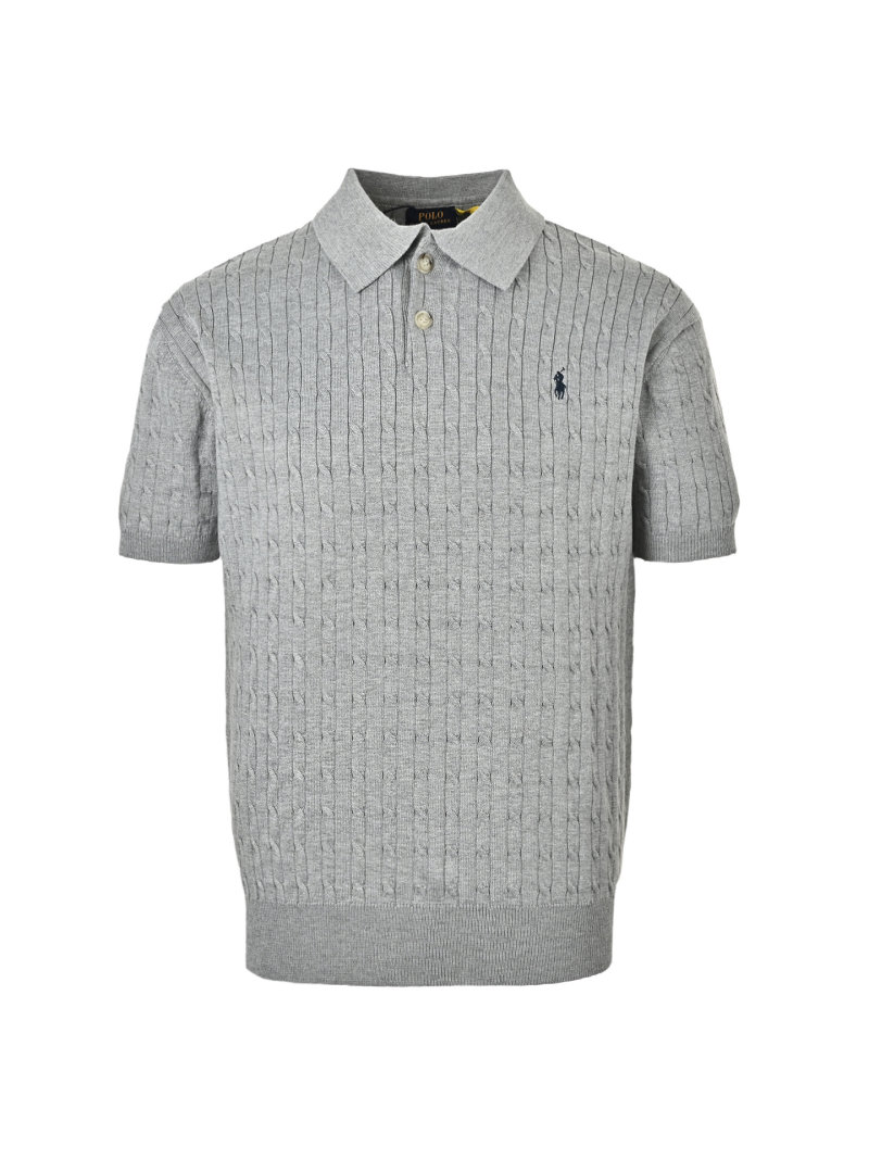 Ralph Lauren Grey Cable Knit Polo Shirt view