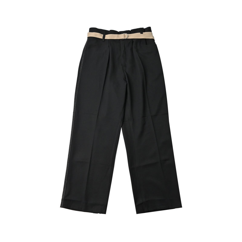 Black Wide-Leg Trousers with Cream Waistband view