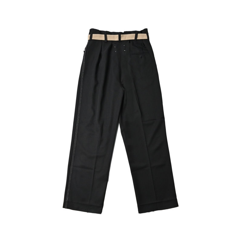 Black Wide-Leg Trousers with Cream Waistband view