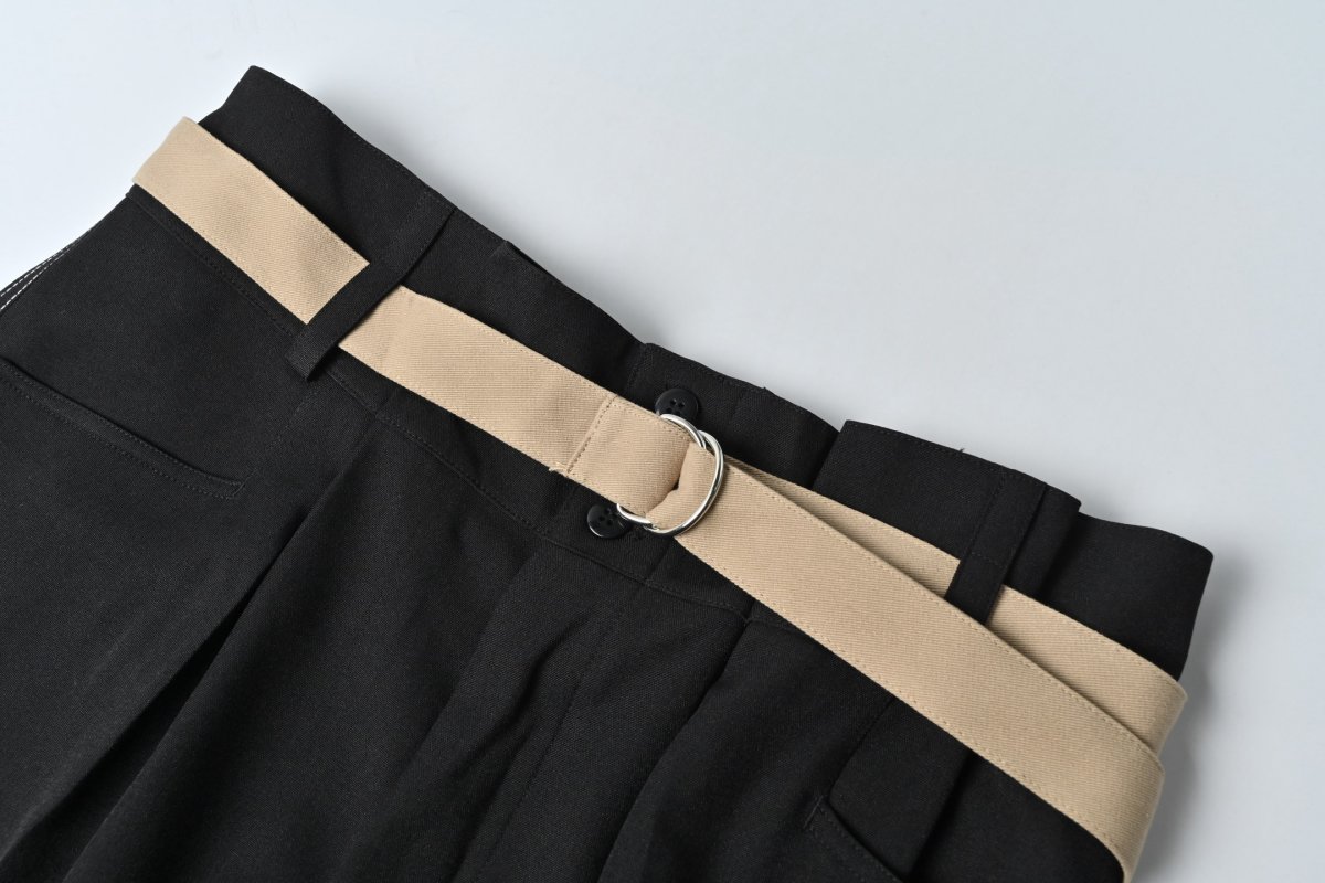 Black Wide-Leg Trousers with Cream Waistband view