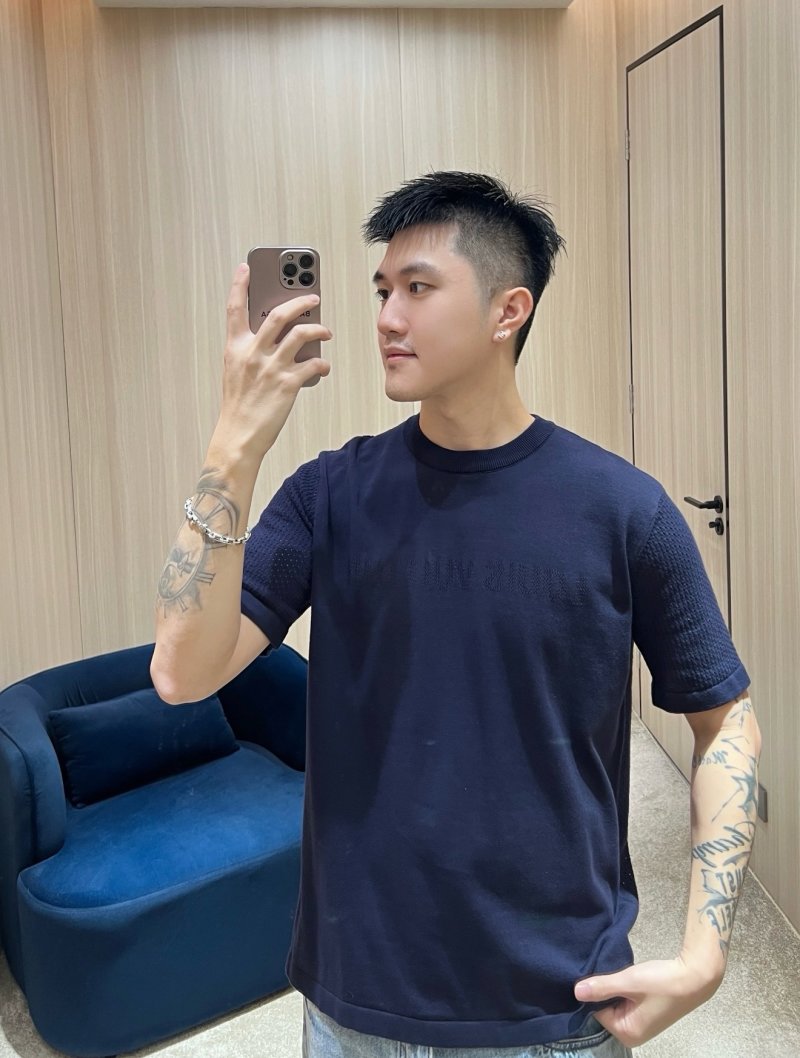 Navy Blue Embroidered Short Sleeve T-Shirt