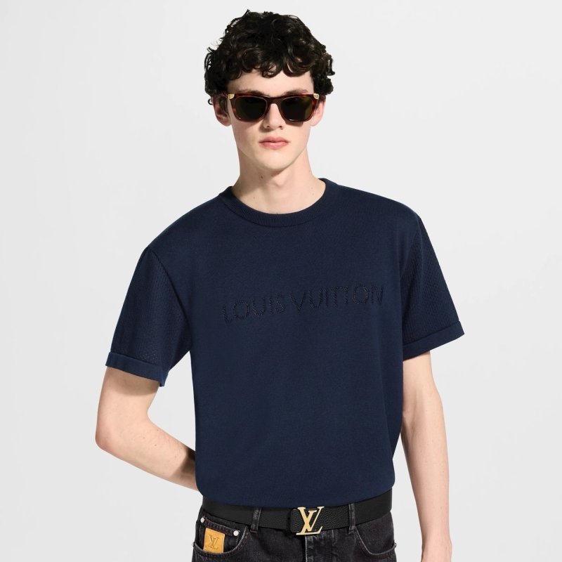 Navy Blue Embroidered Short Sleeve T-Shirt view