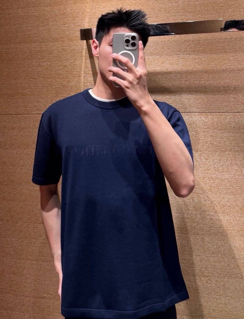 Navy Blue Embroidered Short Sleeve T-Shirt view