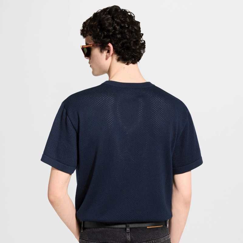 Navy Blue Embroidered Short Sleeve T-Shirt view