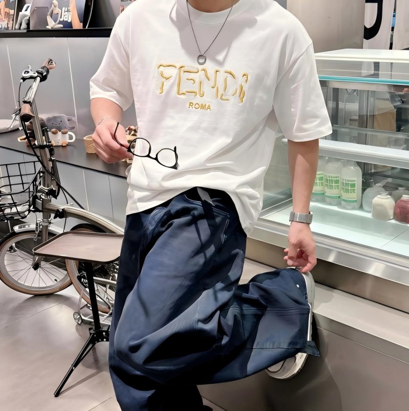 Fendi Roma Gold Logo White T-Shirt view