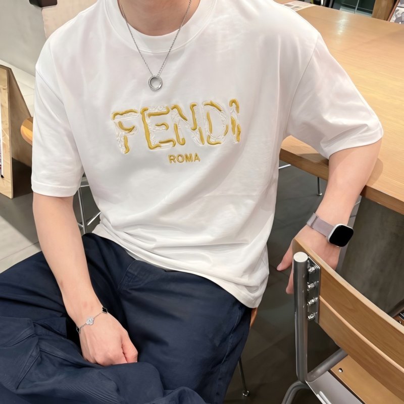 Fendi Roma Gold Logo White T-Shirt view