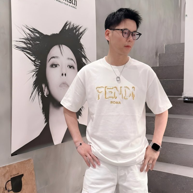 Fendi Roma Gold Logo White T-Shirt view