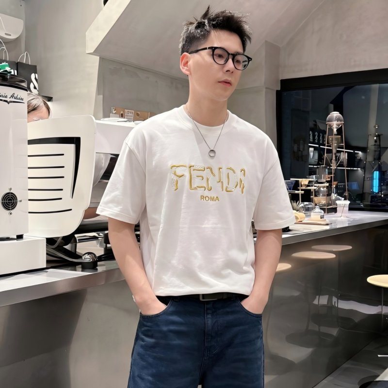Fendi Roma Gold Logo White T-Shirt view