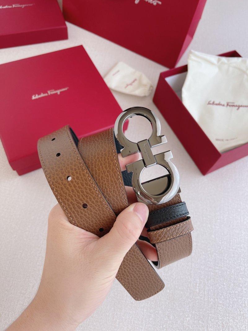 Salvatore Ferragamo Gancini Double-Face Leather Belt Tan