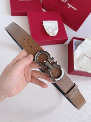 Salvatore Ferragamo Gancini Double-Face Leather Belt Tan view 2