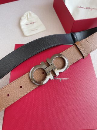 Salvatore Ferragamo Gancini Double-Face Leather Belt Tan view 3