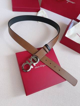 Salvatore Ferragamo Gancini Double-Face Leather Belt Tan view 4