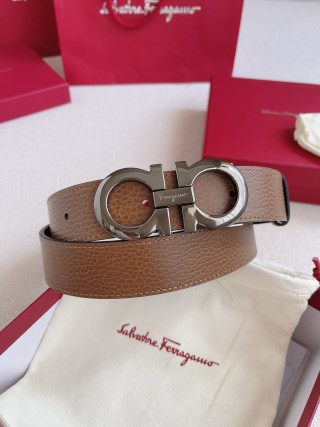 Salvatore Ferragamo Gancini Double-Face Leather Belt Tan view 5