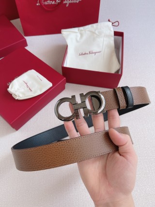 Salvatore Ferragamo Gancini Double-Face Leather Belt Tan view 6