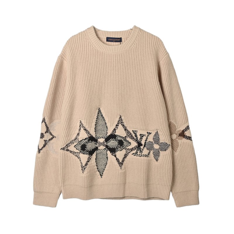 Cream Argyle Knit Sweater with Black Diamond Pattern view