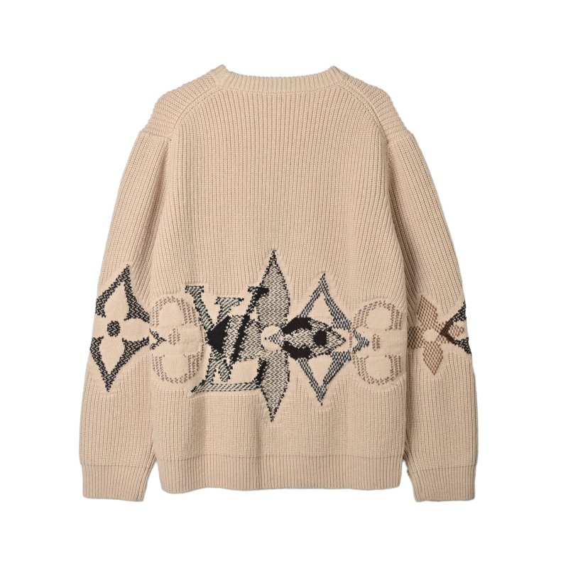 Cream Argyle Knit Sweater with Black Diamond Pattern view