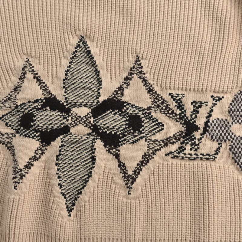 Cream Argyle Knit Sweater with Black Diamond Pattern view