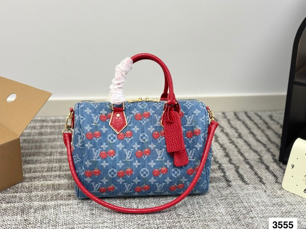Louis Vuitton Speedy 30 Cherry Print Denim Tote Bag