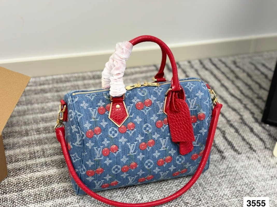 Louis Vuitton Speedy 30 Cherry Print Denim Tote Bag view