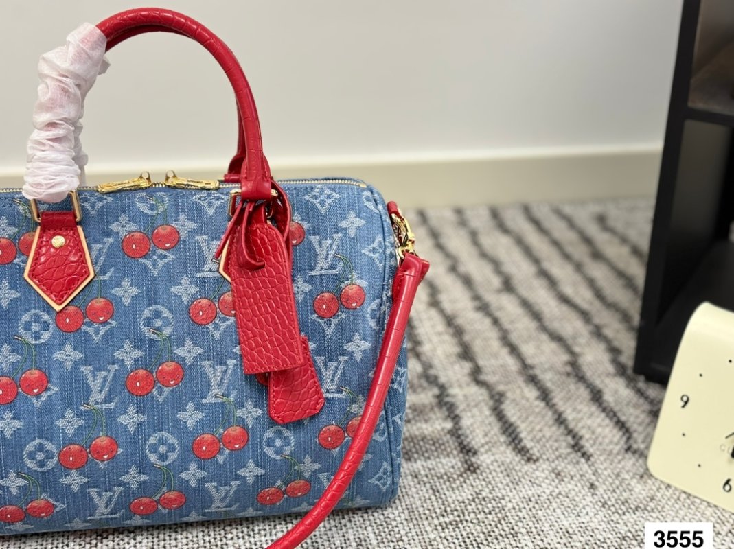 Louis Vuitton Speedy 30 Cherry Print Denim Tote Bag view