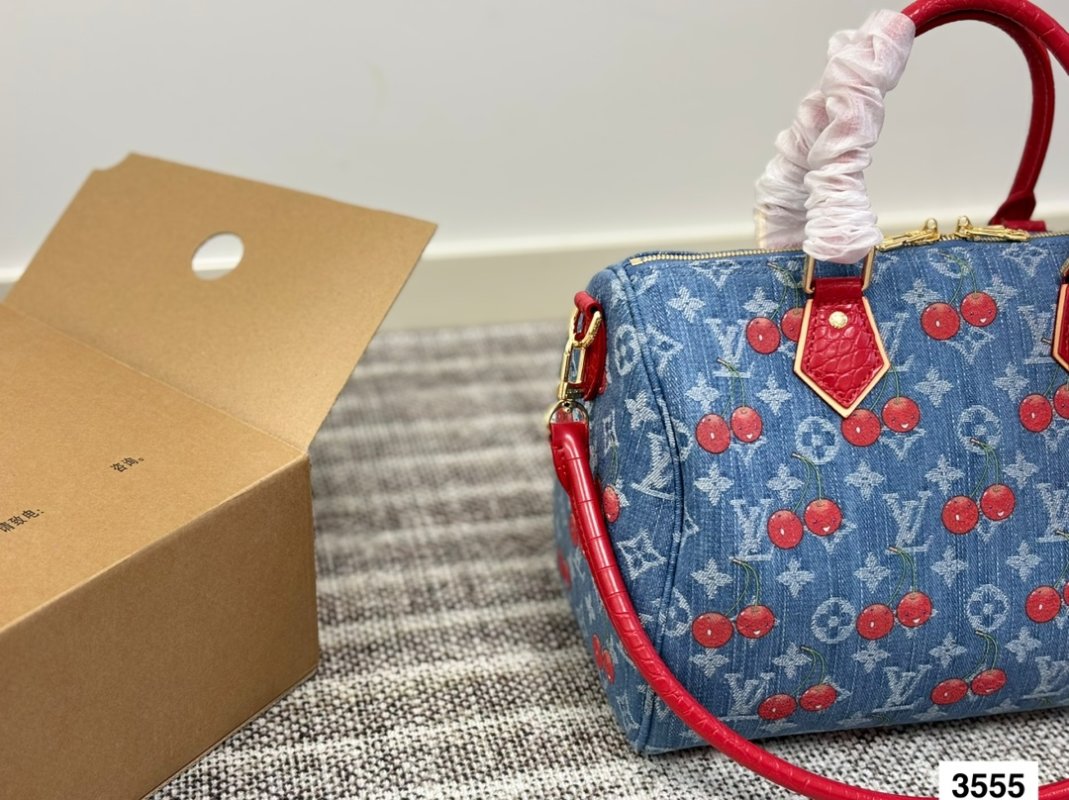 Louis Vuitton Speedy 30 Cherry Print Denim Tote Bag view